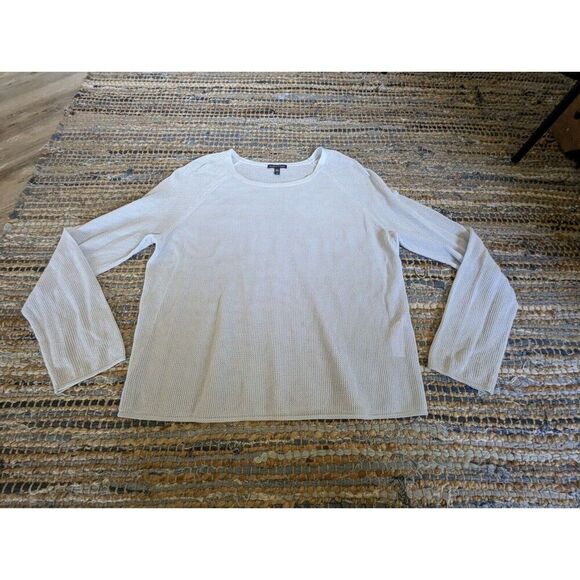 Eileen Fisher Pastel Blue Mesh L/S Top Large Sheer Fisherman - Picture 2 of 7